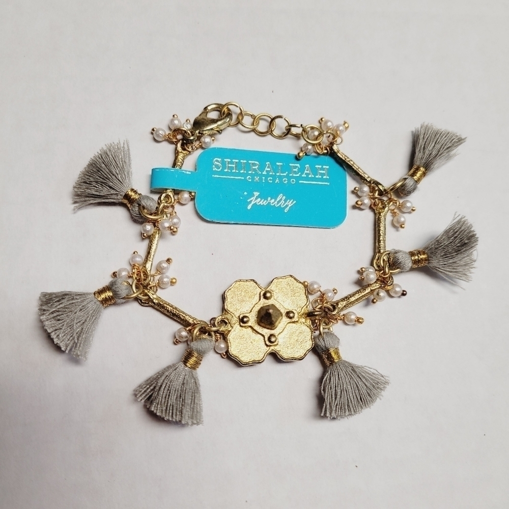 Anthropologie Shiraleah Chicago Women's Freya‎ gold and grey tassel bracelet